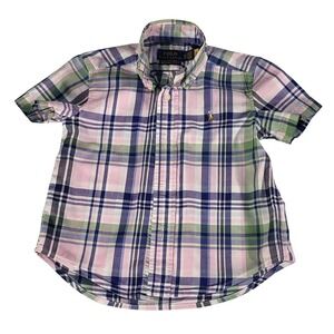 Polo Ralph Lauren Plaid Short Sleeve Button Down Shirt Natural Stretch 2T